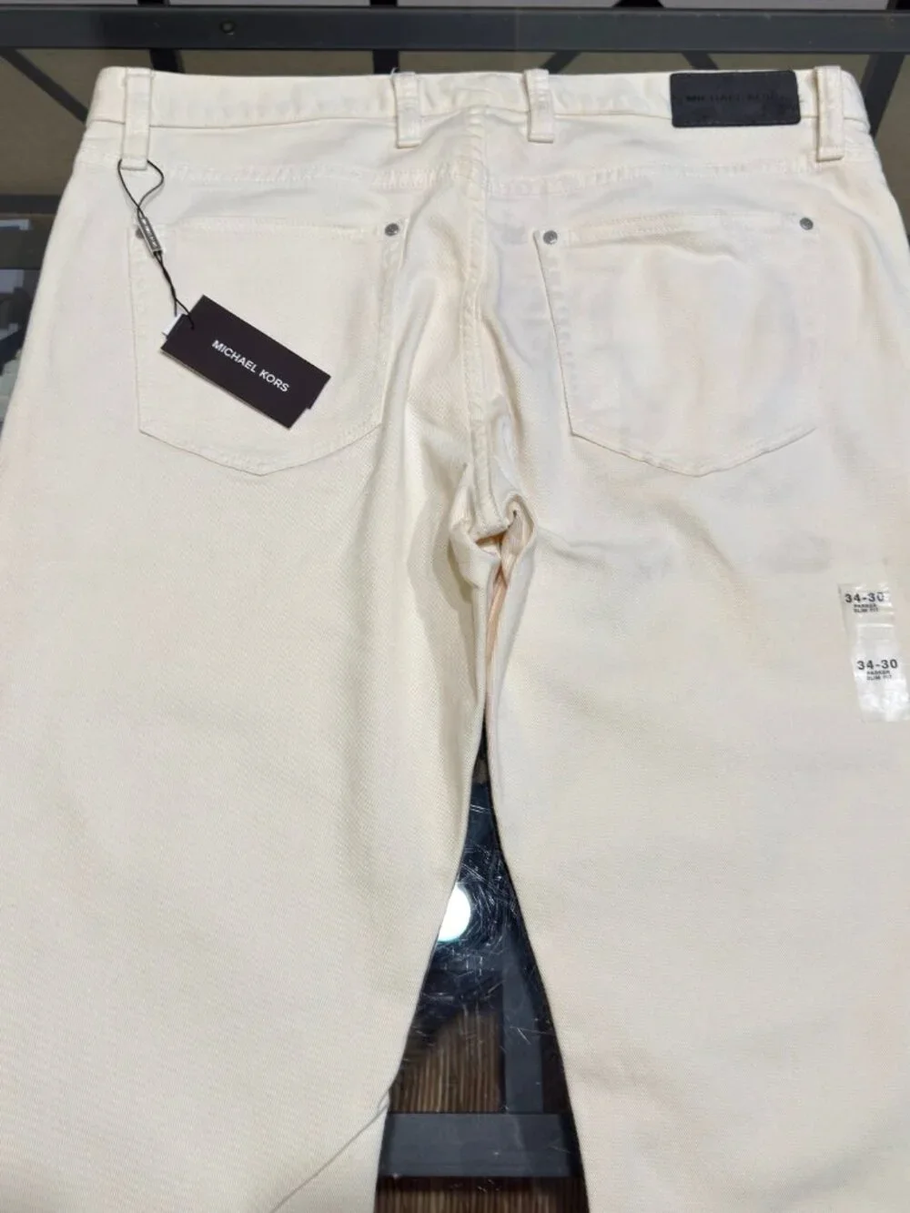 $90 MK MICHAEL KORS MEN PARKER SLIM FIT IVORY 34X30 STRETCH TWILL DENIM NWT